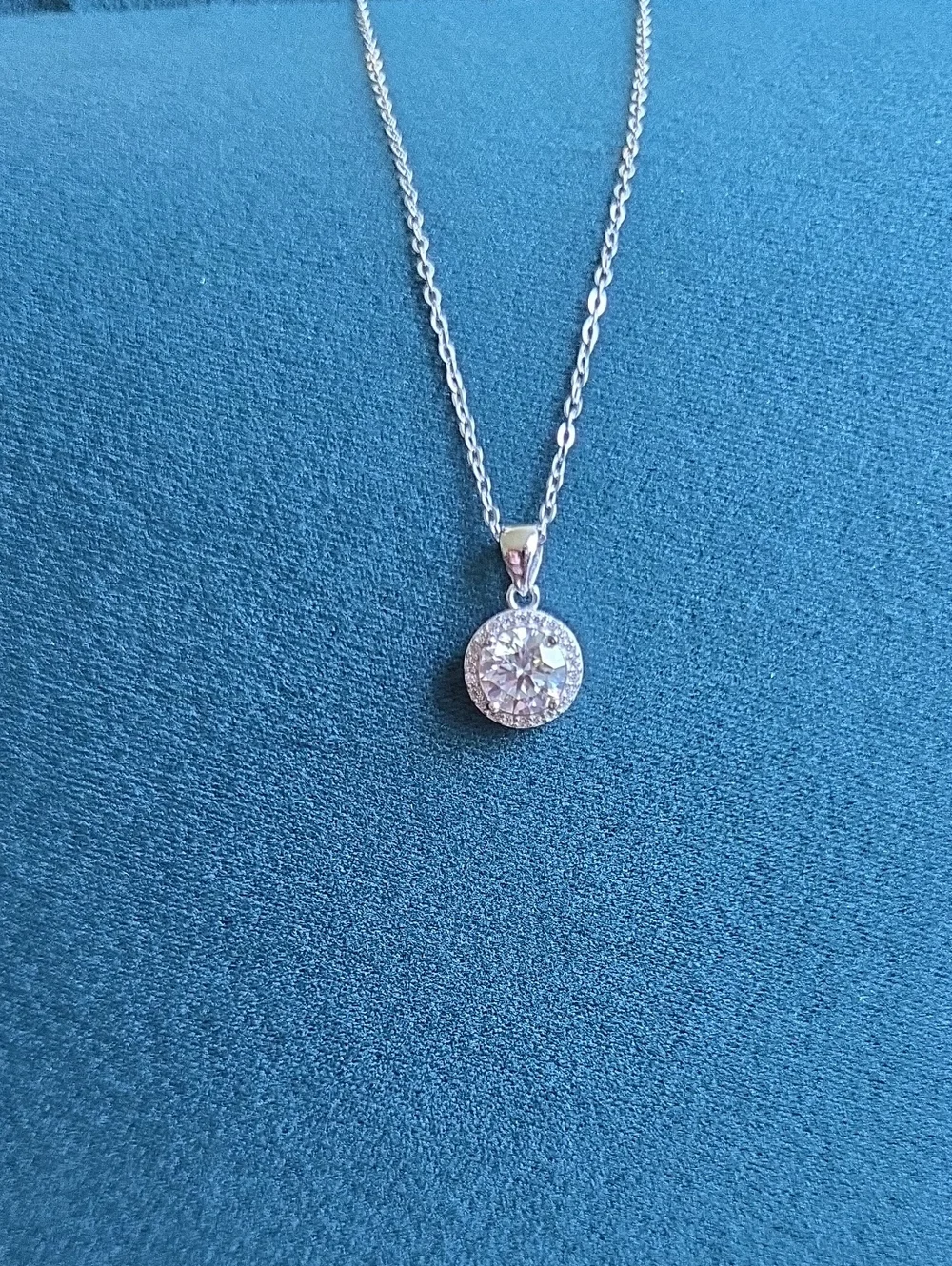 Classic Sterling Sliver Halo Pendant Necklace with Clear Crystal Gemstone